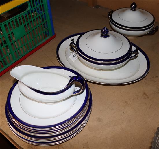 Staffordshire blue bordered part dinner service(-)